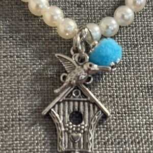 Pearl Beaded Necklace with Birdhouse Charm